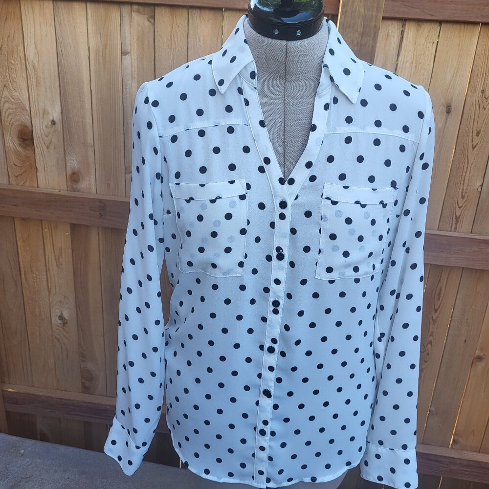 Express Portofino Women's white and black polka dot long sleeve top size small